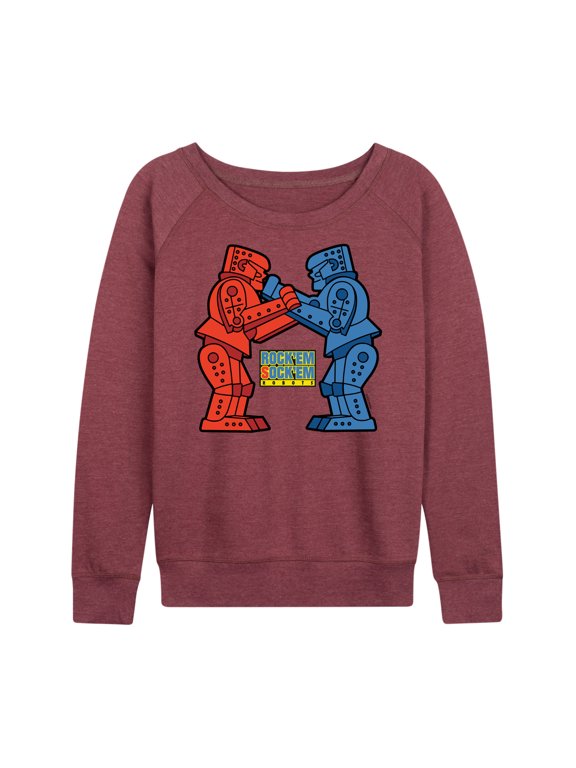 Robots - Rock 'Em Sock 'Em Robots Women's Lightweight French Terry Wide Neck Long Sleeve Graphic Shirt