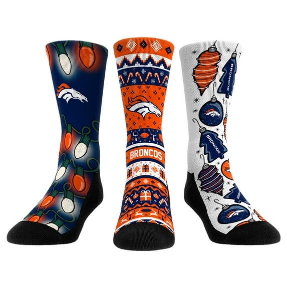 Rock Em Socks Denver Broncos Unisex Holiday 3-Pack Crew Socks