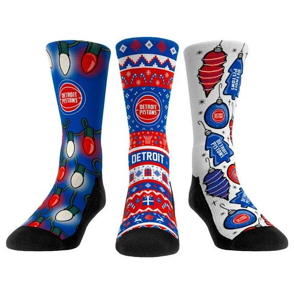 Rock Em Socks Detroit Pistons Unisex Holiday 3-Pack Crew Socks
