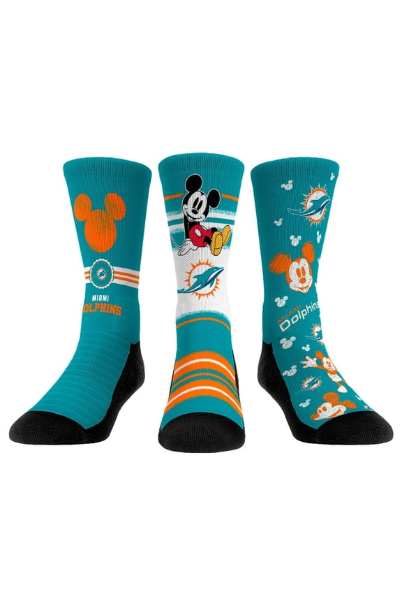 Rock Em Socks Miami Dolphins Disney Three-Pack Crew Socks Set