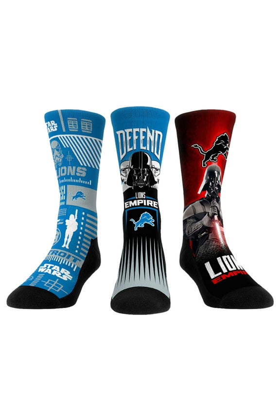Rock Em Socks Stormtrooper & Darth Vader Detroit Lions Three-Pack Star Wars Crew Socks Set