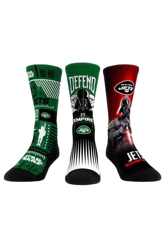 Rock Em Socks Stormtrooper & Darth Vader New York Jets Three-Pack Star Wars Crew Socks Set