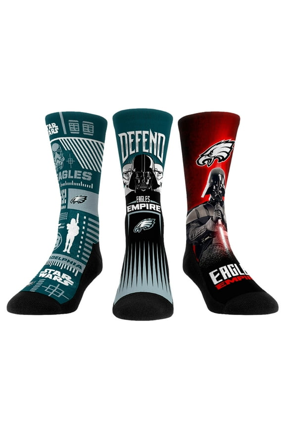 Rock Em Socks Stormtrooper & Darth Vader Philadelphia Eagles Three-Pack Star Wars Crew Socks Set