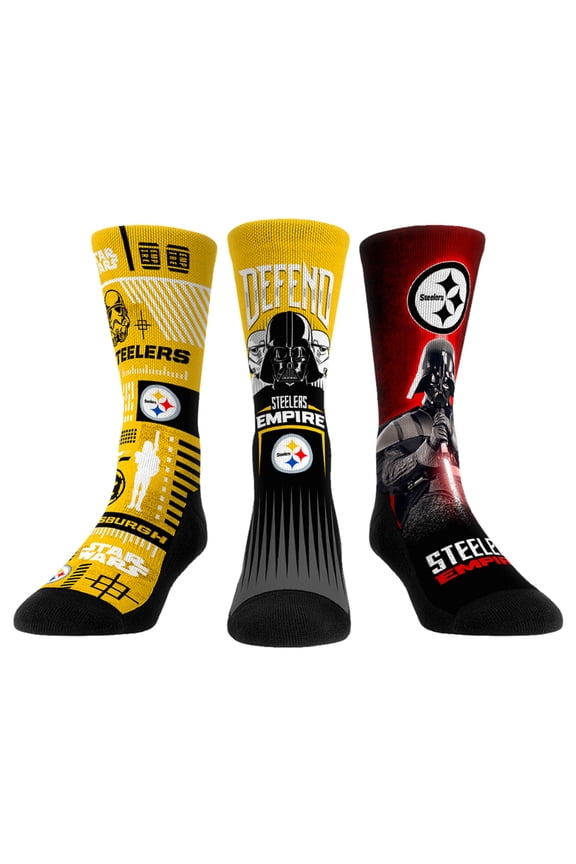 Rock Em Socks Stormtrooper & Darth Vader Pittsburgh Steelers Three-Pack Star Wars Crew Socks Set