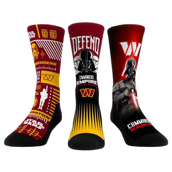 Rock Em Socks Stormtrooper & Darth Vader Washington Commanders Three-Pack Star Wars Crew Socks Set