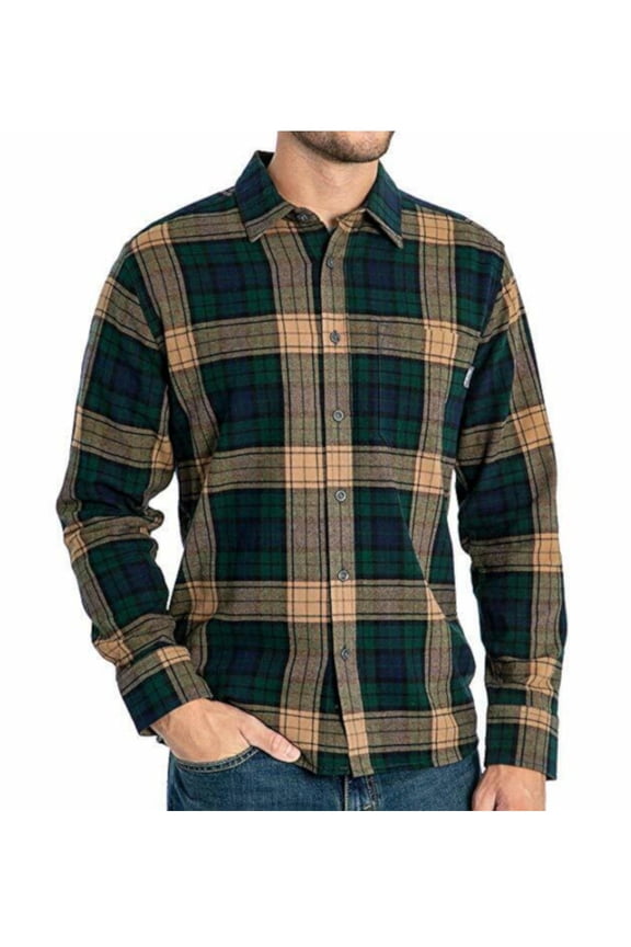 LLC Eddie Bauer Mens Size Medium L/S Button Down Bristol Flannel Shirt, Green Forest Plaid