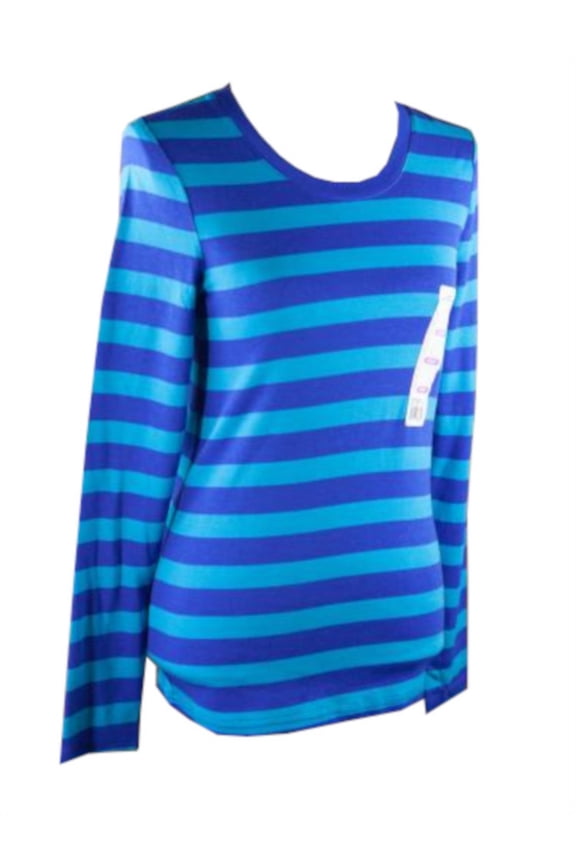 LLC Eddie Bauer Womens Size Small Scoop Neck Knit L/S T-Shirt, Cyan Blue/Sapphire