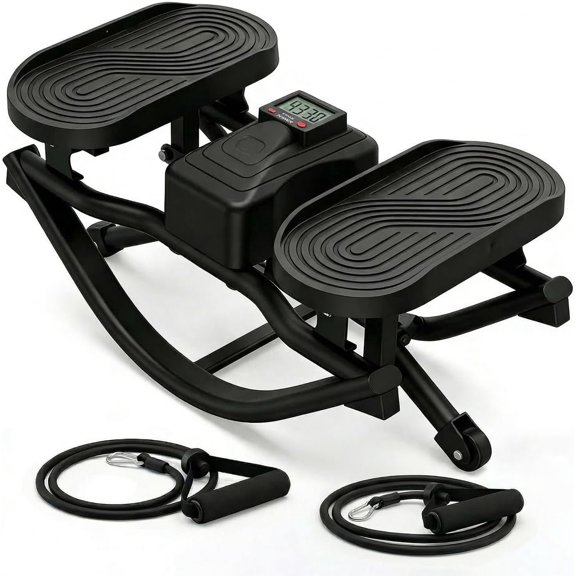 Rock Fitness Stepper for Exercise at ,Portable Rocking Stepper Side to Side with Digital Display & Resistance Bands, Motion Stair Rocker Stepper Machine for Office Full Workout