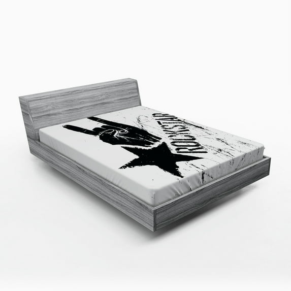 Ambesonne Rock Fitted Sheet, Grunge Effect Hand Star, Queen Size, Pale Grey and Black