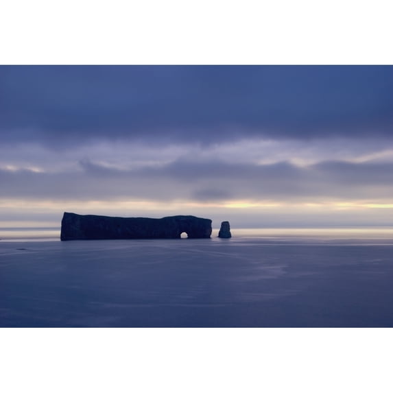 Rock Formation Perce Rock In The Water In Shades Of Blue; Perce Quebec Canada Poster Print (19 x 12)