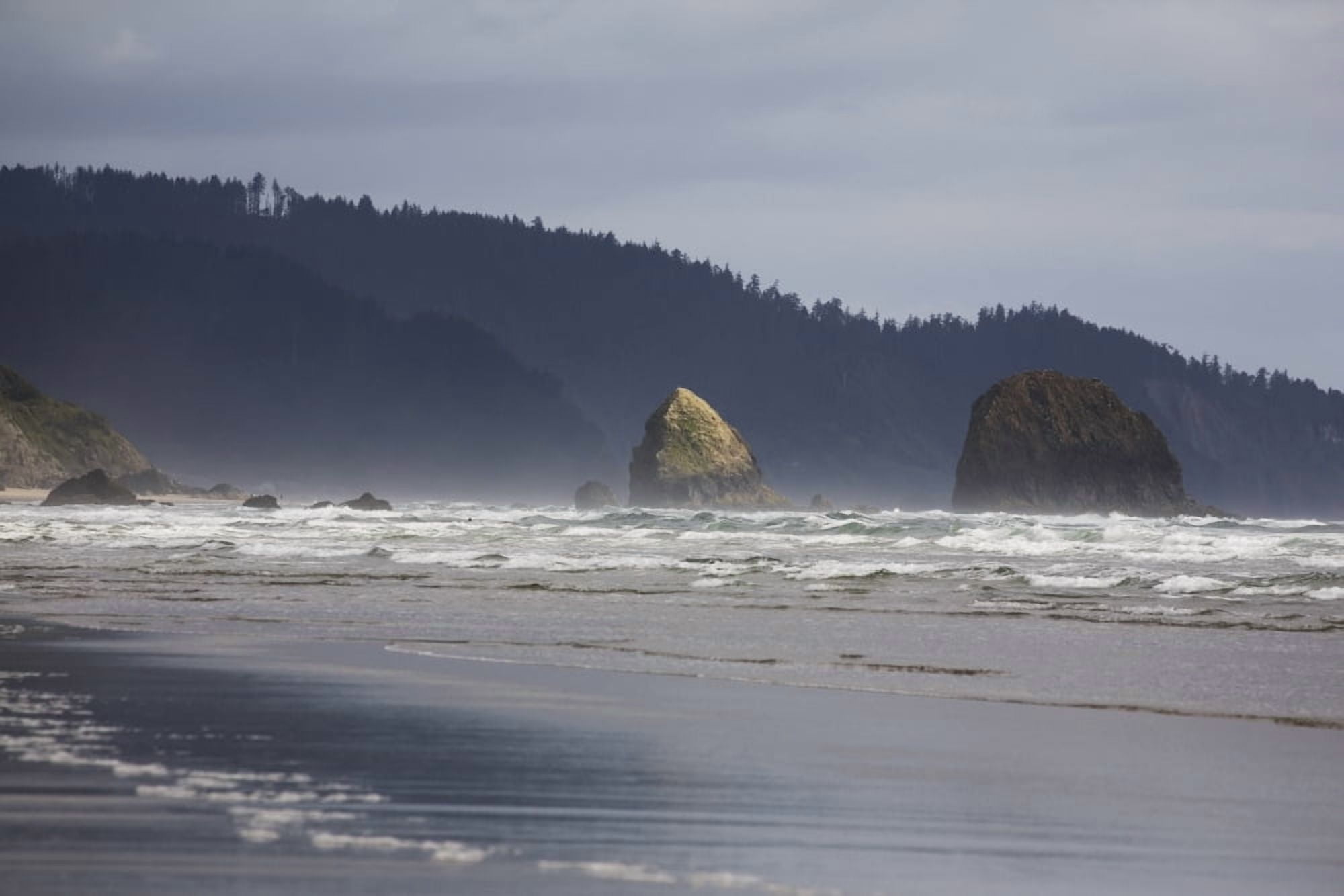 Rock Formations In The Ocean With Waves On The Beach Cannon Beach Oregon United States of America Canvas Art - Michael Interisano Design Pics (19 x 12)