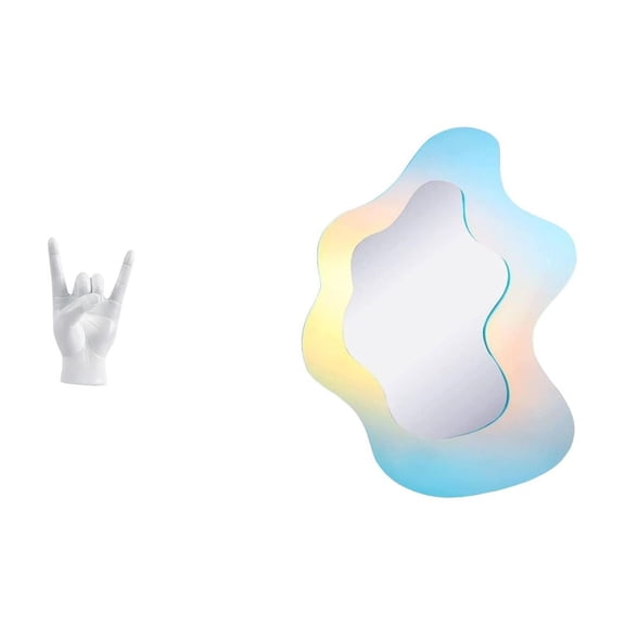 Rock Gesture Statue Acrylic Sculpture Vanity Mirror Unique Resin Material for Apartment Bedroom Bathroom Decor