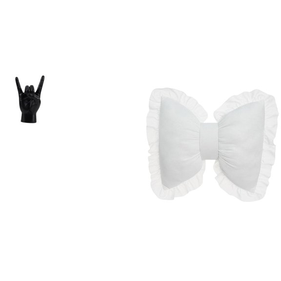 Rock Gesture Statue Bowknot Pillow Soft Resin Decorative Set for Modern Apartment Bedroom Office