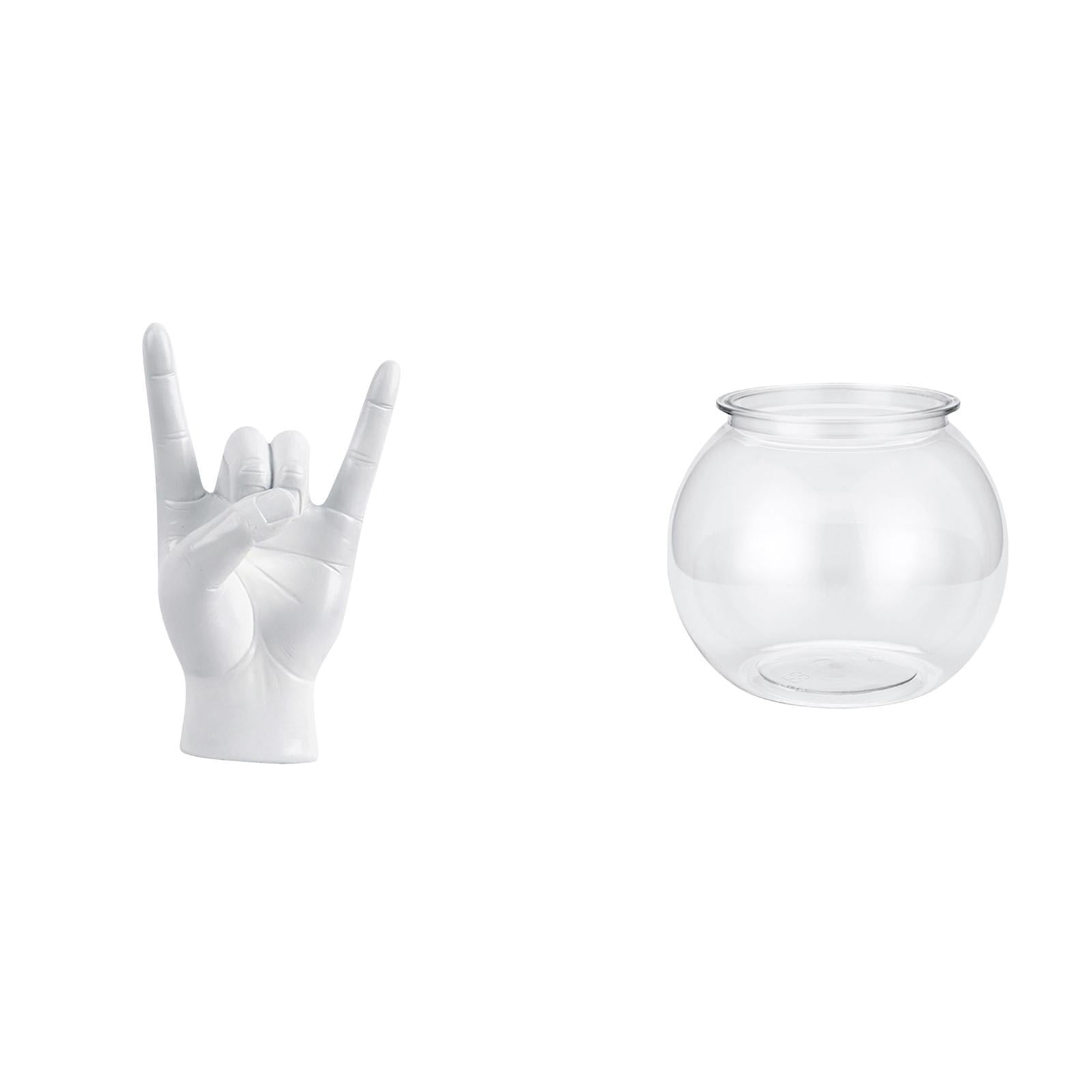 Rock Gesture Statue Desktop Aquarium Tank Transparent Small Fish Bowl Resin Material for Home Office Decor