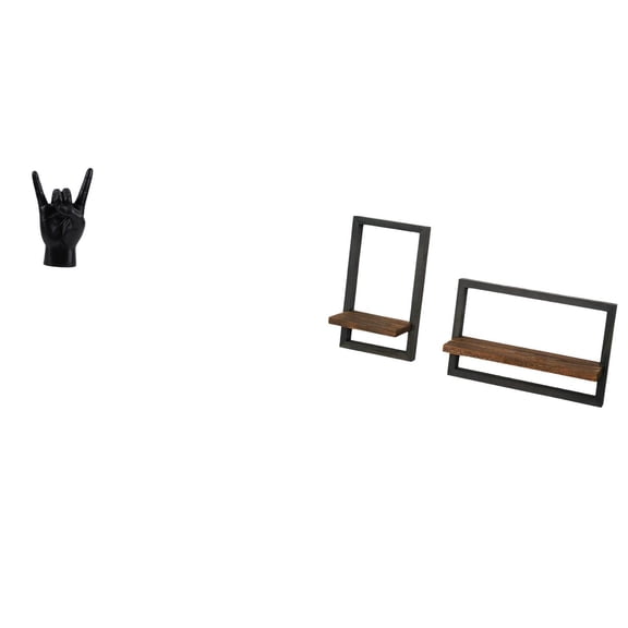 Rock Gesture Statue Wall Storage Shelf Wooden Floating Display Resin and Wood Material for Home Office Decor