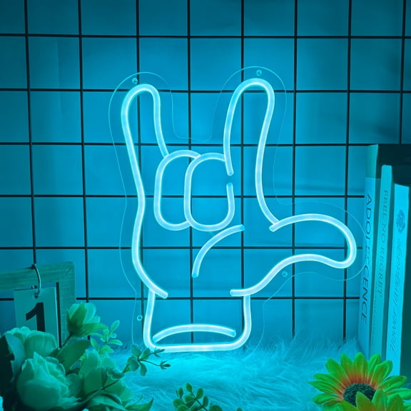 Rock Gestures Neon Sign for Wall Decor, Let's Rock Led Signs for Home Decor, Dimmable Neon Light Sign for Bedroom, Game Room, Living Room, Bar Decoration, USB Powered Light Up Neon Signs for Man Cave