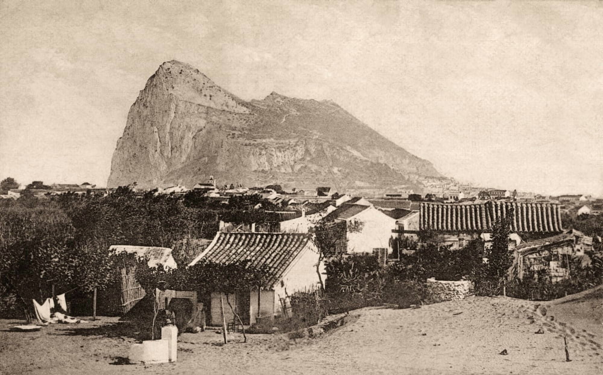 Rock Of Gibraltar Seen From La Linea De La Concepcion Cadiz Province Spain After A Photograph From Circa 1900 Canvas Art - Ken Welsh  Design Pics (36 x 22)