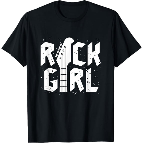 Rock Girls Rock N' Roll Music Illustration Outfit Graphic T-Shirt men and women can wear, black, white, gifts