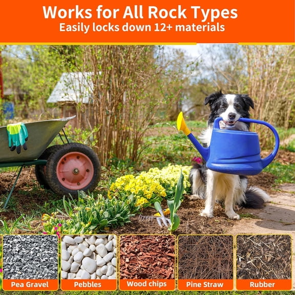 Rock Glue, 1.32 Gallon Mulch Glue for Landscaping, Gravel Binder & Decomposed Granite Stabilizer, Non-Toxic Long-Lasting Dries-Clear Strong Pea, Mulch Lock and Pea Gravel Stabilizer for Garden Border