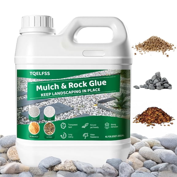 Rock Glue 4L/1.05Gal Mulch Glue,Fast Dry Transparent Waterproof Pea Gravel Stabilizer Non-Toxic & Long-Lasting Dries-Clear for Strong Binder Wood Chips,Sand,Pine Straw,Pebbles,Stone