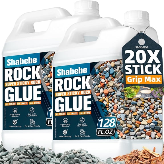 Rock Glue for Landscng 2 Gallon Mulch with Grip Max, Strong Adhesion& Max Coverage Gravel Binder Rocks, & Pine Straw, Covers Up to 3X Area, Fast-Drying Weather-Resistant
