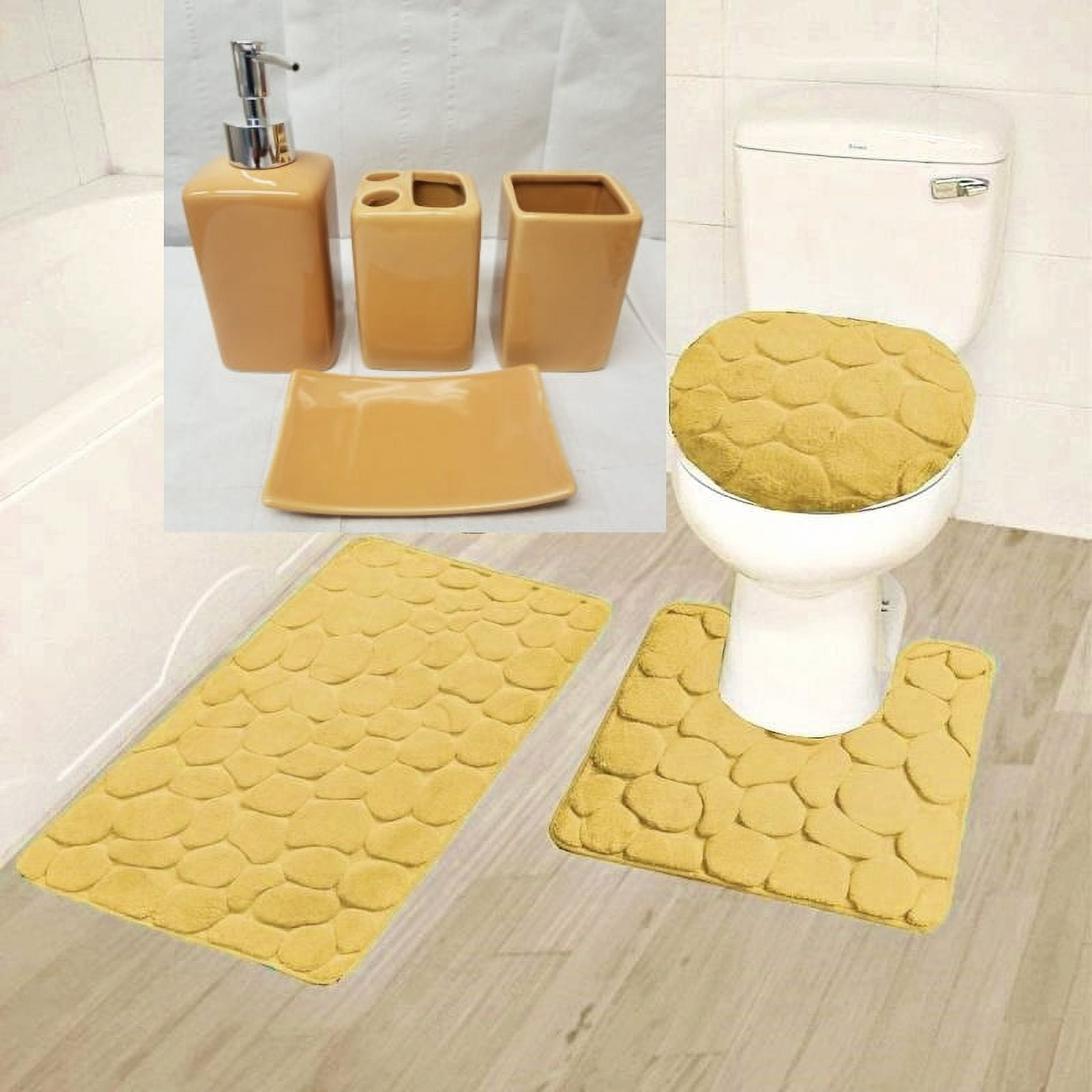 BYSURE Burgundy Memory Foam Rug Set 3 Piece Non Slip Extra Absorbent Shaggy  Soft & Dry Bath Mat Sets for Bathroom Washable Carpets Set（20x32 Plus24