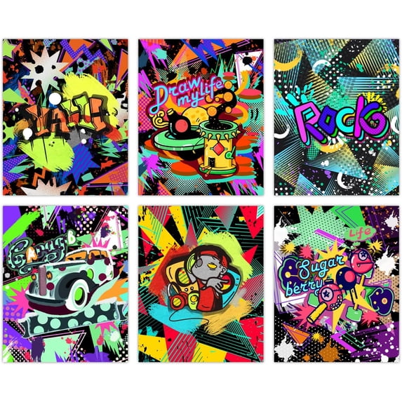 Rock Graffiti Street Canvas Prints Art Decorative Wall Art Pictures Rock Band Decor 6 Piece Unframed Abstract Artwork Home Preppy Room Decor for Office Bedroom Living Room