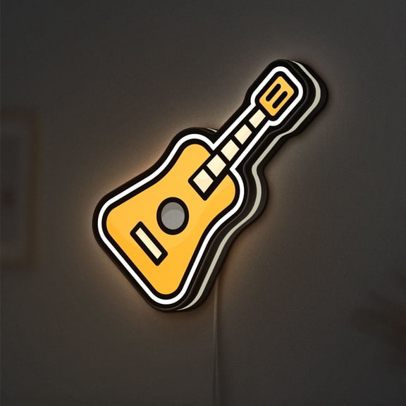 Rock Guitar 3D Novelty Light Box, Music Lamp Decor with Electric Strings for Musicians, Bassists, and Rock Fans (Width 8 inch, 20cm)