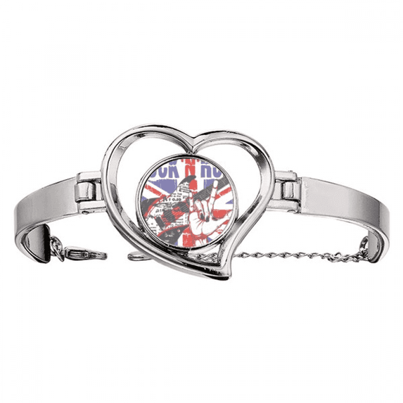 Rock Guitar England Britain Country Flag UK Bracelet Heart Jewelry Wire Bangle