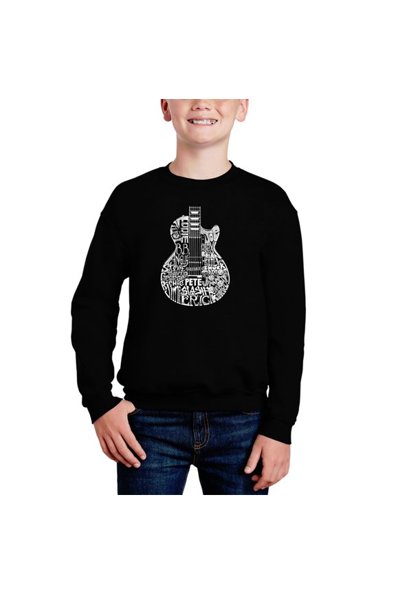 Rock Guitar Head - Boy's Word Art Crewneck Sweatshirt
