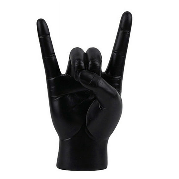 Rock Hand Gesture Statue Music Art Craft Finger Sculpture for Lover Study Room Decor, Black R