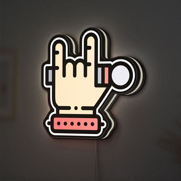 Rock Hand Microphone 3D Novelty Light Box, Music Gesture Lamp Decor for Singers, Concert Fans and Festival Room Decor (Width 8 inch, 20cm)
