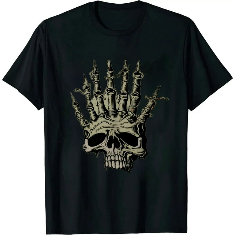 Rock Hand Shirt Skeleton Rocking It Heavy Metal Horns Tee Rock Hand Shirt Skeleton Rocking It Heavy Metal Horns Tee