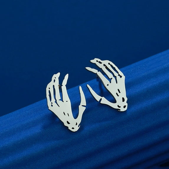 Rock Hand Svg Earring Middle Finger Svg Stud Earrings Stainless Steel Skull Svg Skeleton Hands Svg Earring
