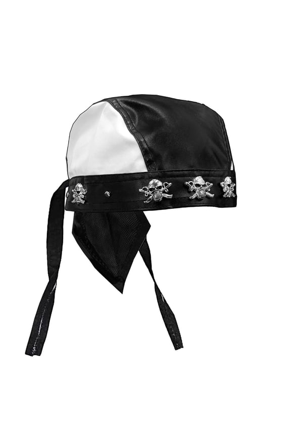 Rock Hip-Hop Bandana Doo Rags Skull Cap Motorcycle Leather Cap Black and White