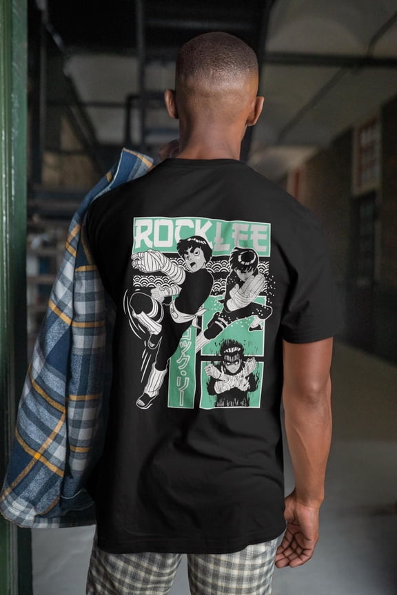 Rock Lee 2 Sided T-shirt, Anime Manga Naruto, Ninja Japanese Shirt,Black color,size M