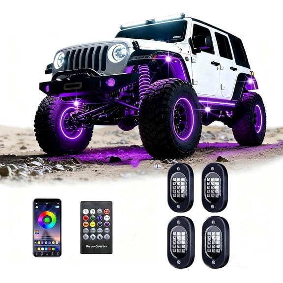 Rock Lights Kit with APP/RF Remote Control Music Mode, Underglow Lights Multi Zone Neon Underbody Light Multi Color 12V for UTV ATV Golf Cart Offroad