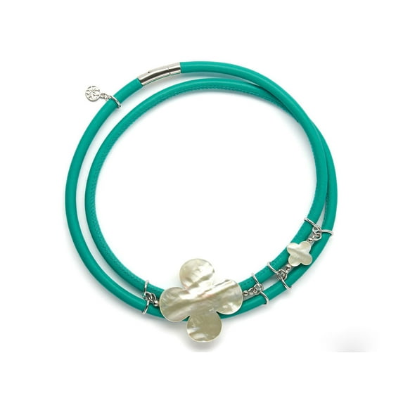 Rock Lily Collection Swirl Double Wrap Necklace 14" Turquoise & Mother of Pearls