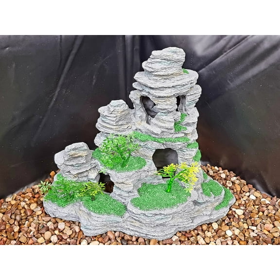 Rock Mountain Aquarium Decoration in Gray by Clear View Garden Aquarium - 20 inches Wide
