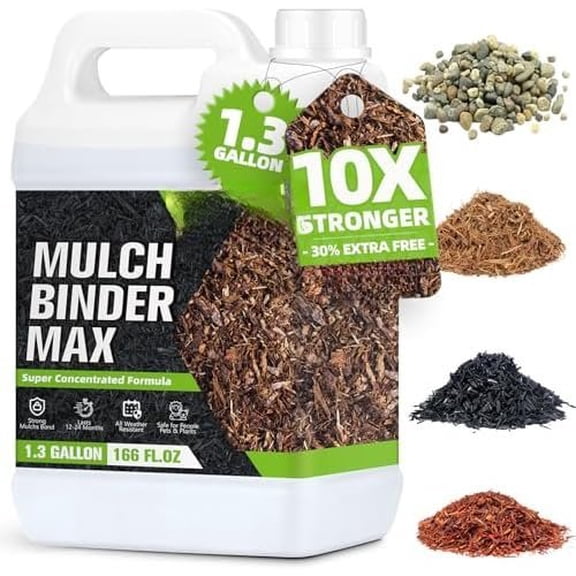 Rock & Mulch Binder 1.3 Gallon, Super Concentrated Gravel & Mulch Binder for Landscaping, Water-Permeable, -Safe When Dry, Weather-Resistant Mulch Lock for Gardens & Pathways