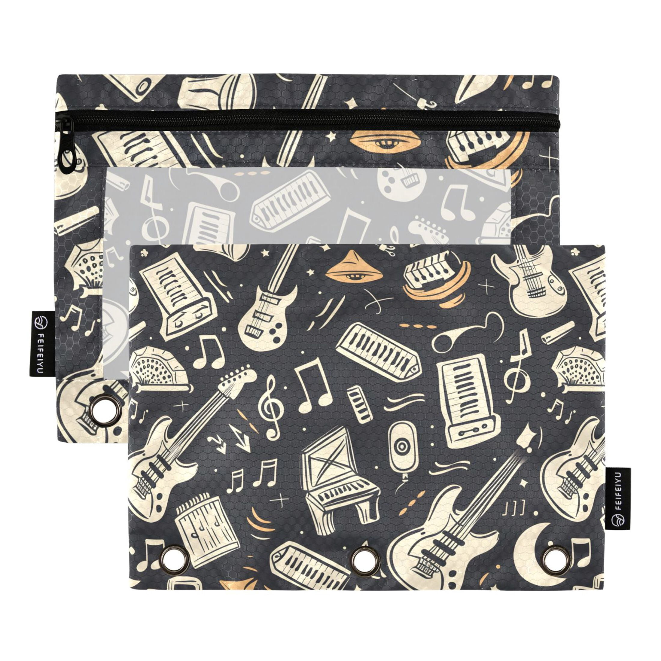Rock Music 2 Pack Pencil Pouch for 3 Ring Binder Smooth Zipper Folders ...