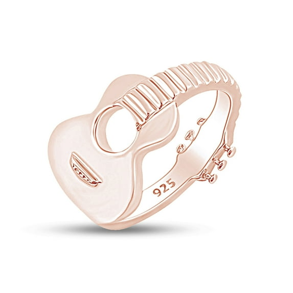 AFFY 14K Rose Gold Plated Sterling Silver Music Acoustic Guitar Ring for Mens or Womens-7