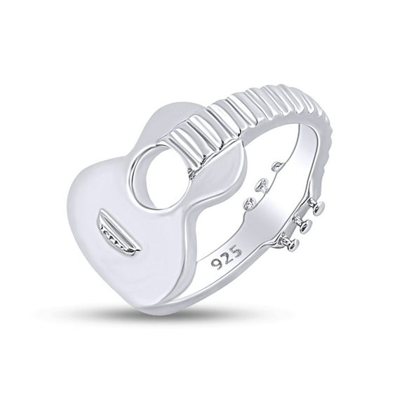 AFFY 14K White Gold Plated Sterling Silver Music Acoustic Guitar Ring for Mens or Womens-6