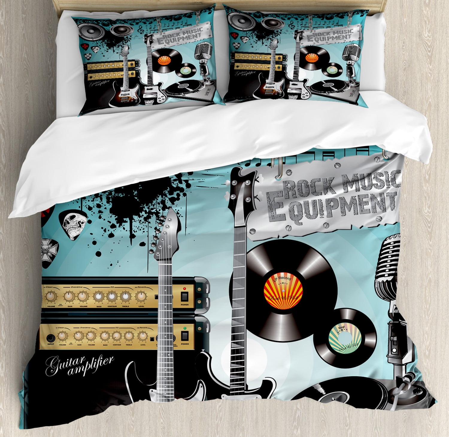 King Size Multicolor Rock Music Duvet Cover Set