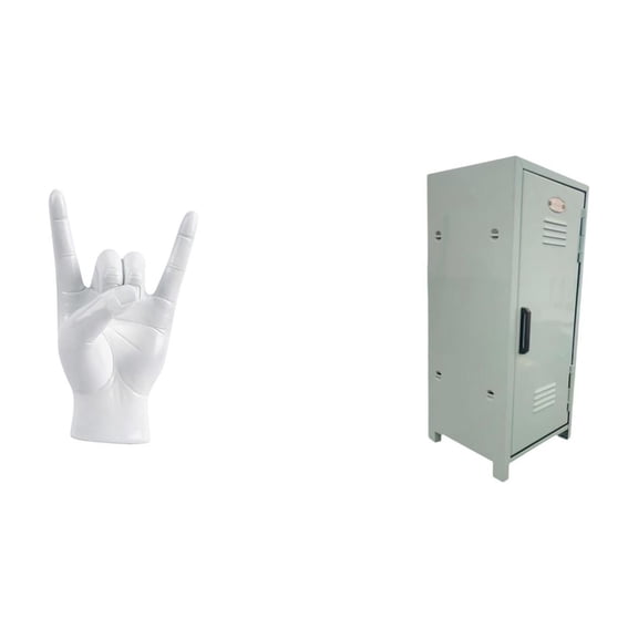Rock Music Gesture Hand Finger Statues Figurines Storage Bin Metal Storage Box Large Size for Home Cafe