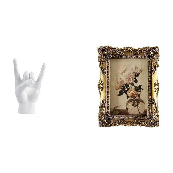 Rock Music Gesture Hand Statue Picture Frame Sculpture Vintage Resin Craft for Hallway Tabletop Decor