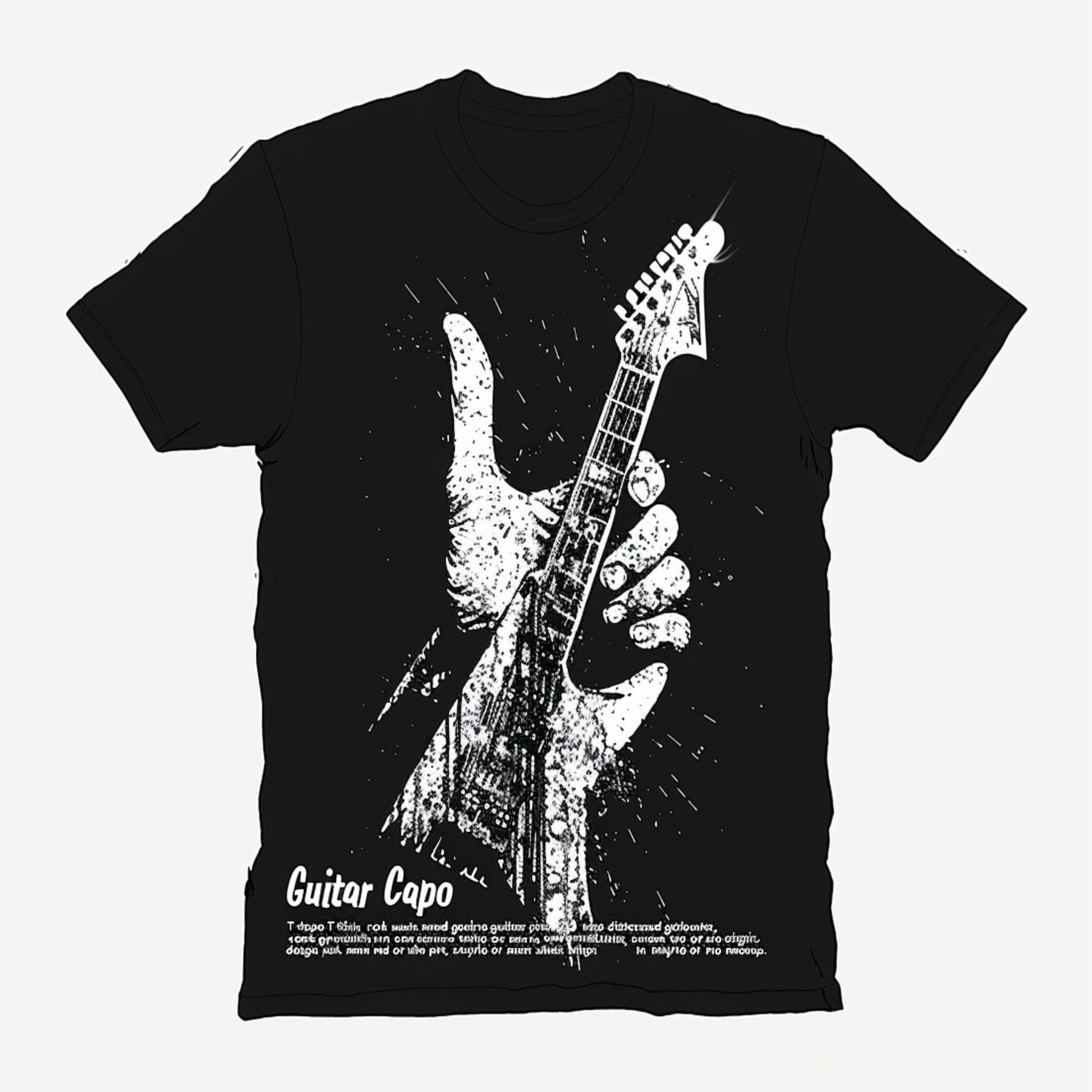 Rock Music Guitar Capo Hand Gesture Distressed Grunge Design Black