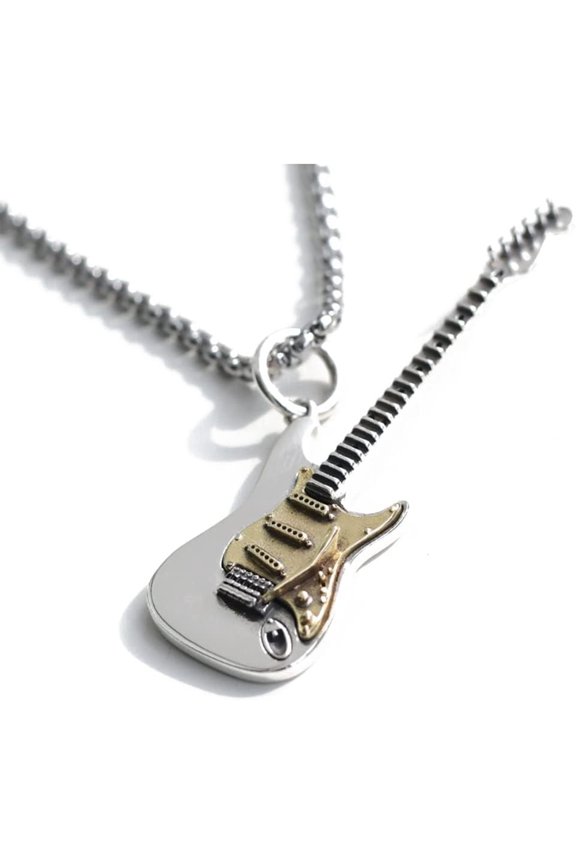 Rock Music Guitar Necklace for Men Women Punk Gothic Dangle Pendants Choker Necklaces Statement Fashion Personalized Gift Hip Hop Biker Jewelry for Friend Dad Bff Adjustable Rolo Chain
