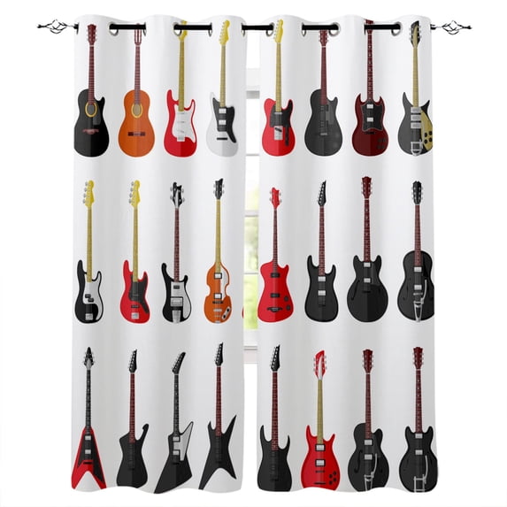 Rock Music Guitar Window Curtains Bedroom Kitchen Fabric Window Treatment Party Decoration Window Bedroom Kid