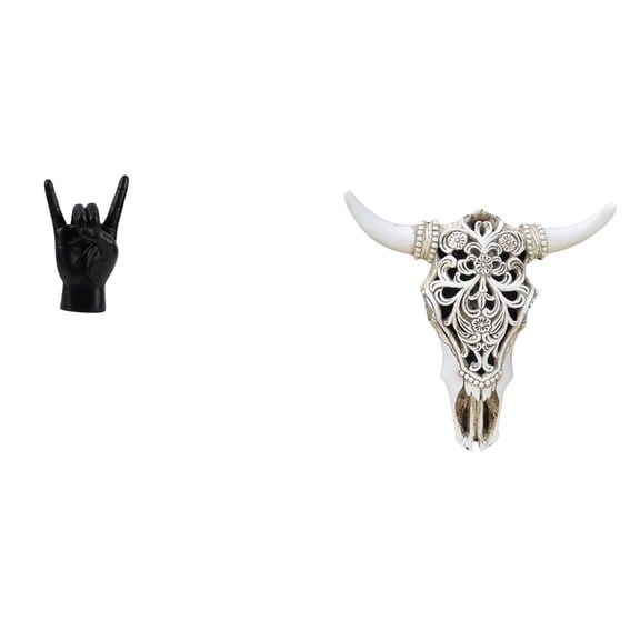 Rock Music Hand Figurine Cow Head Wall Decor Skull Pattern Resin Ornament for Office Bedroom Restaurant Bar